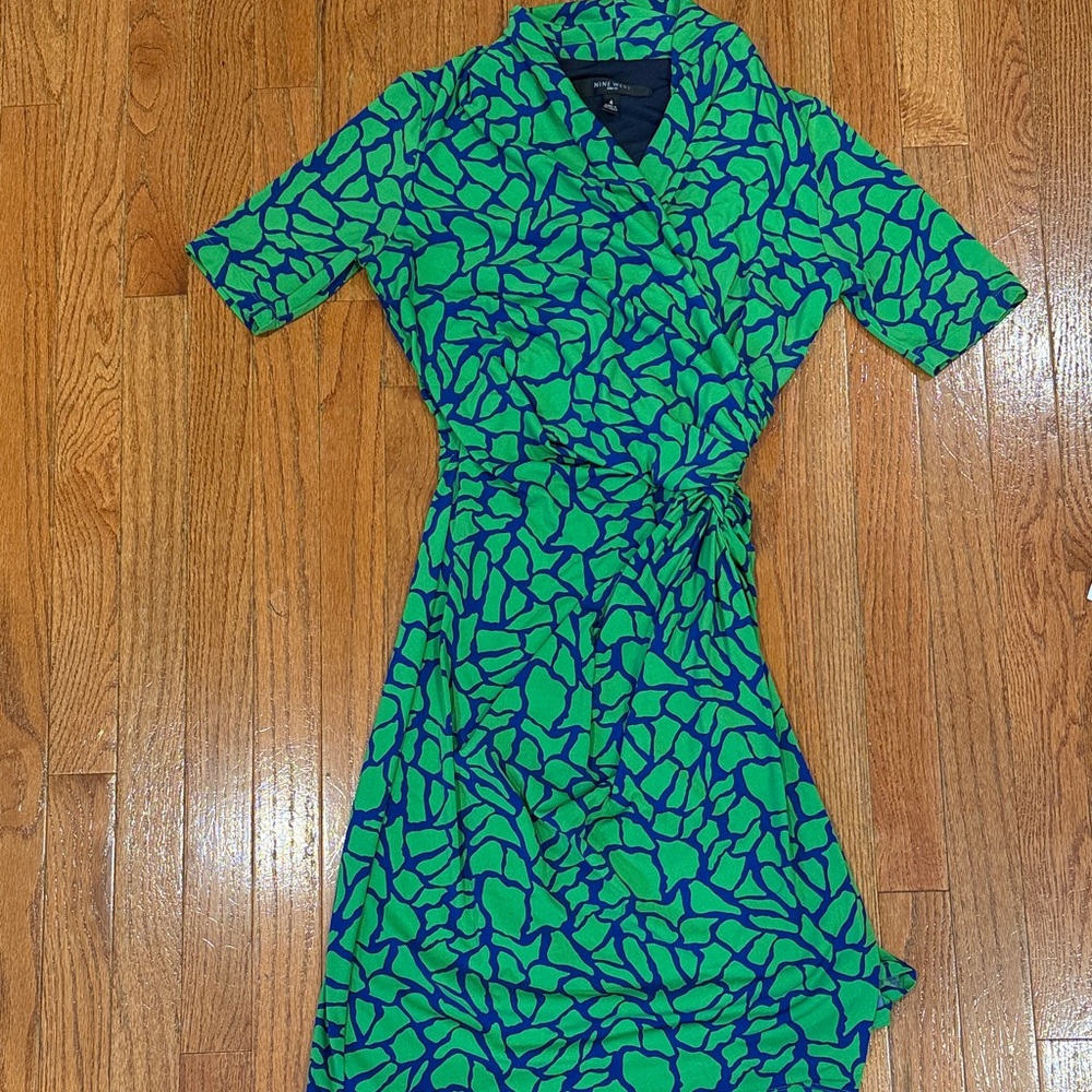 Nine West Green and Blue Abstract Midi Dress